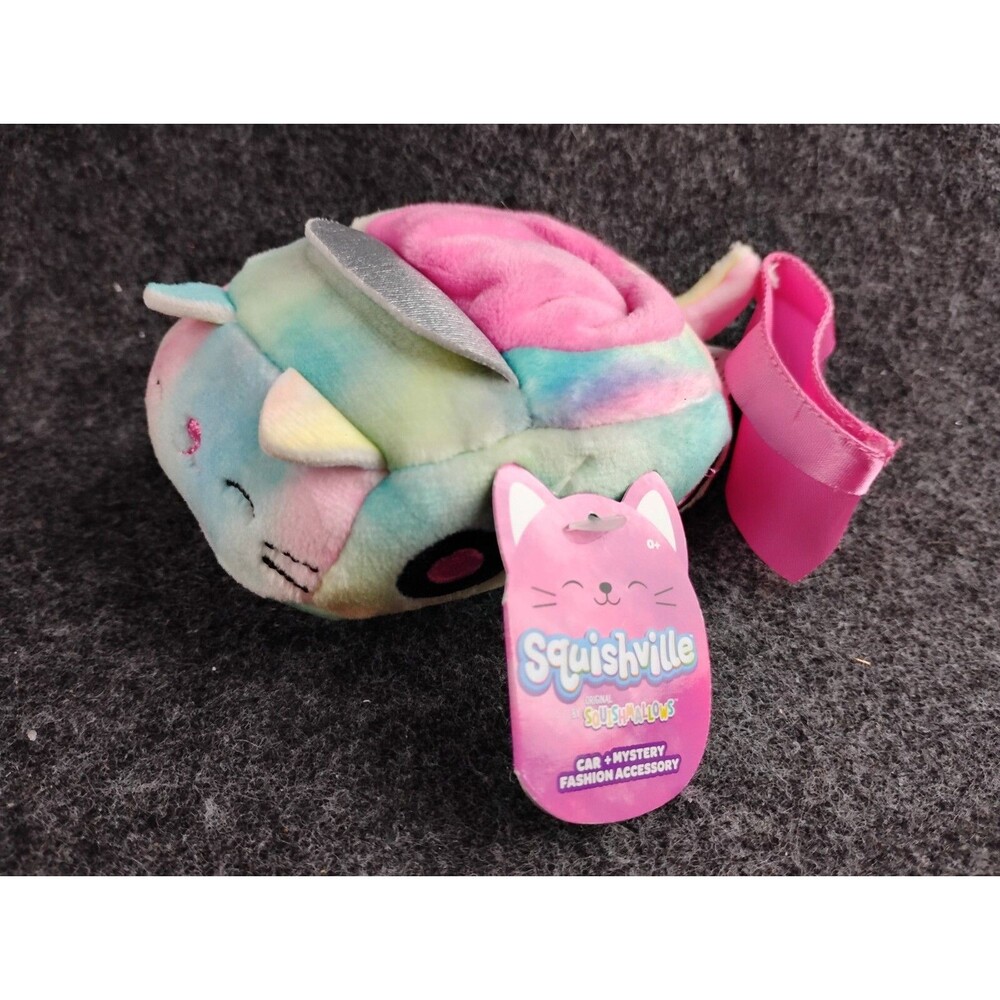 Squishmallows Squishville Tie-Dye Cat Car and Mystery Fashion Accessory 2"X 4"